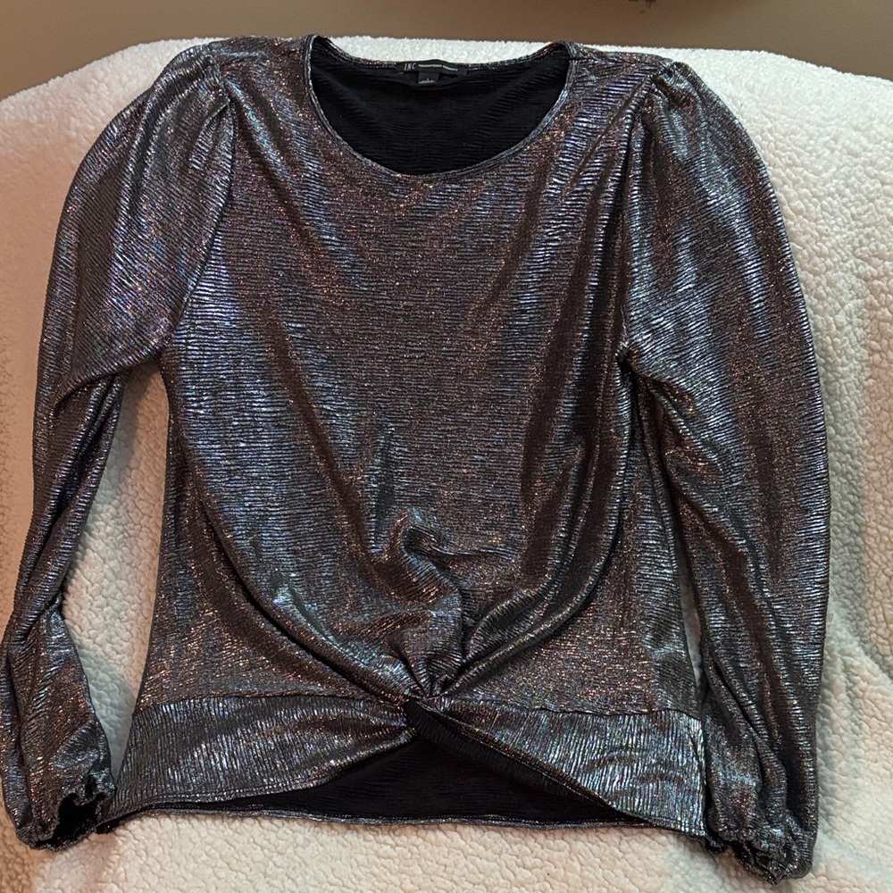 INC International Concepts Metallic Silver Blouse
